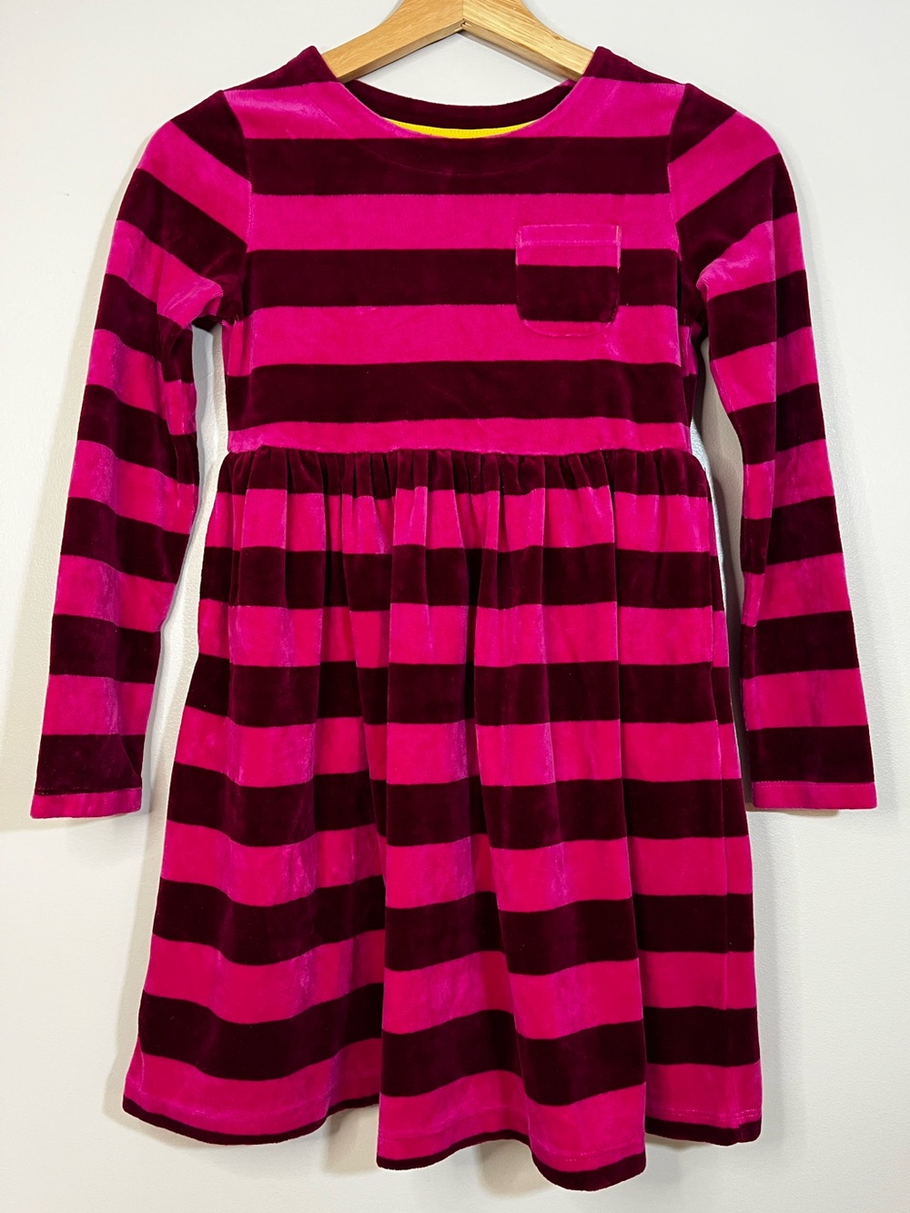Mini Boden Pink Burgundy Striped Velour Dress Girls 8/9 Fall Back to School